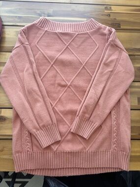 Off-the-Shoulder Dusty Rose Cable Knit Sweater